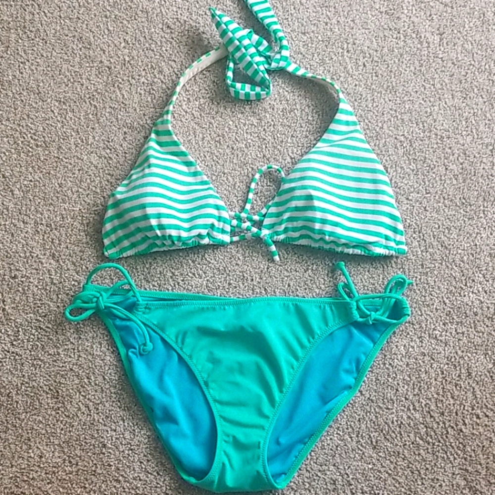 Green & White Stripe Bikini
